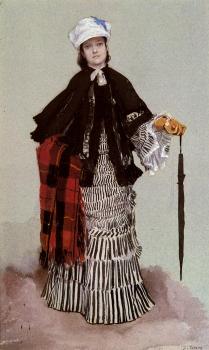 James Tissot : A Lady In A Black And White Dress